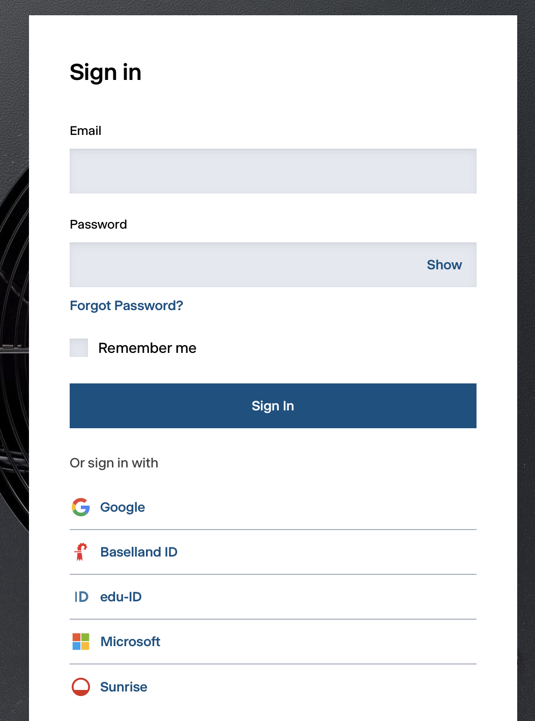 The PHOENIQS sign-in page